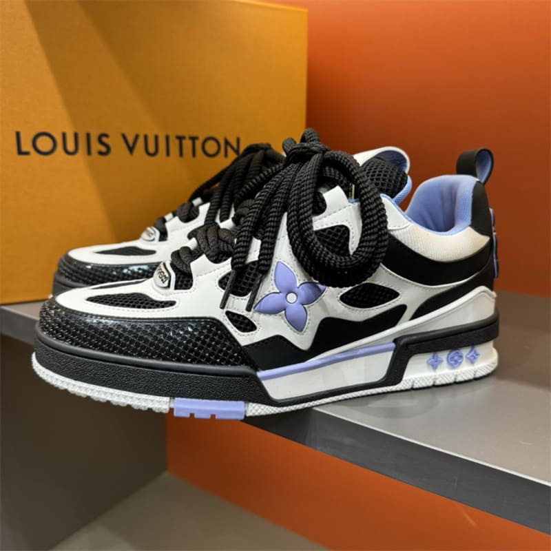 Tênis Louis Vuitton LV Skate Black White Light Blue