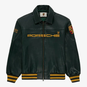 Jaqueta Aimé Leon Dore x Porsche 993 Turbo Racing Green 100% Couro