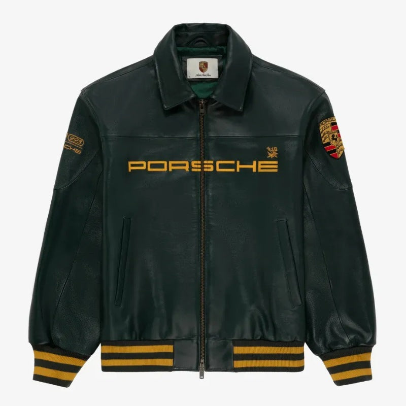 Jaqueta Aimé Leon Dore x Porsche 993 Turbo Racing Green 100% Couro