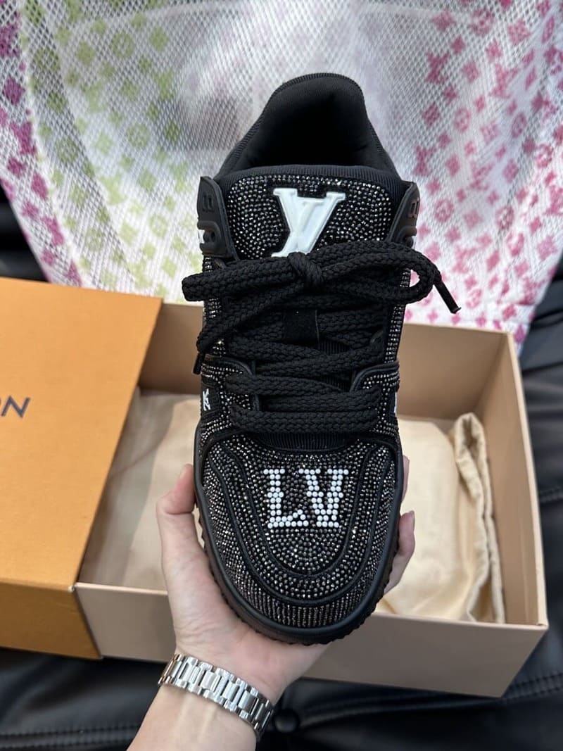 Tênis Louis Vuitton LV Trainer MaxI Black Crystal
