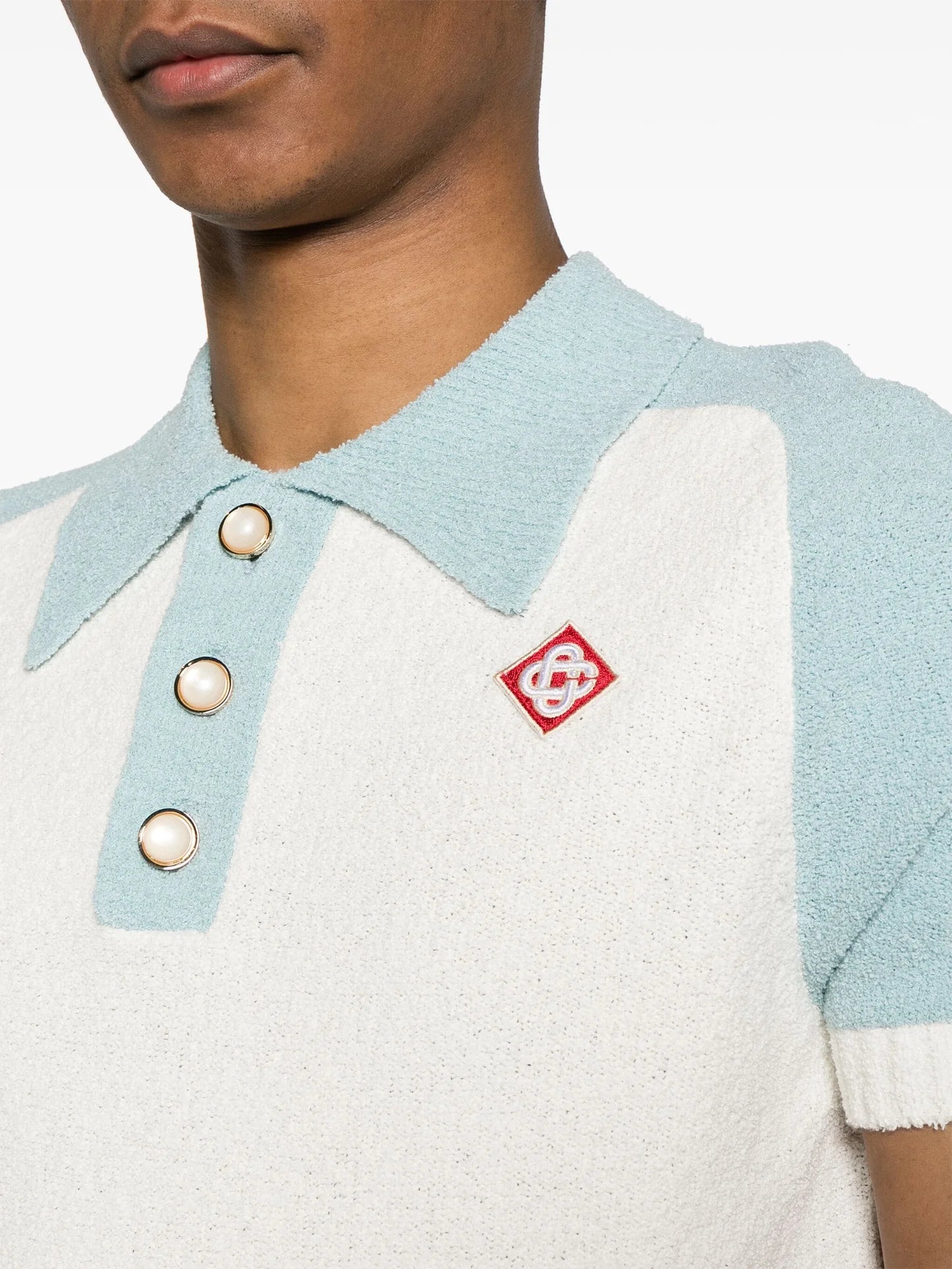 PRONTA ENTREGA - Polo Casablanca Raglan Boucle Branca e Azul