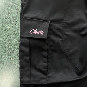 Calça Corteiz Cargo Preta e Rosa