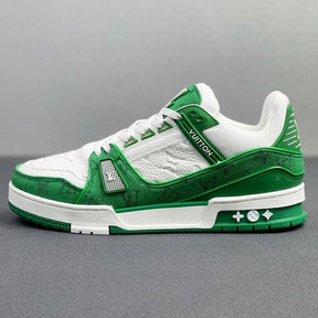 Tênis Louis Vuitton Trainer Green Monogram Denim White