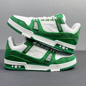 Tênis Louis Vuitton Trainer Green Monogram Denim White