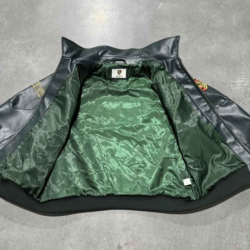 Jaqueta Aimé Leon Dore x Porsche 993 Turbo Racing Green 100% Couro