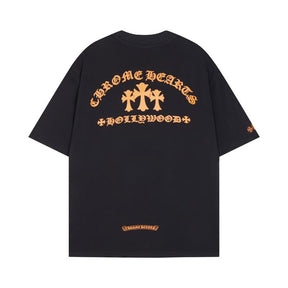 Camiseta Chrome Hearts Triple Cross Hollywood Preta/Laranja
