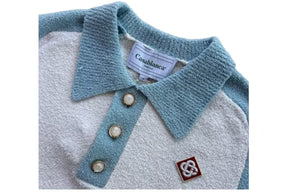 PRONTA ENTREGA - Polo Casablanca Raglan Boucle Branca e Azul