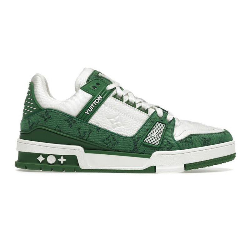 Tênis Louis Vuitton Trainer Green Monogram Denim White