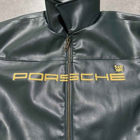 Jaqueta Aimé Leon Dore x Porsche 993 Turbo Racing Green 100% Couro