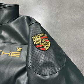 Jaqueta Aimé Leon Dore x Porsche 993 Turbo Racing Green 100% Couro