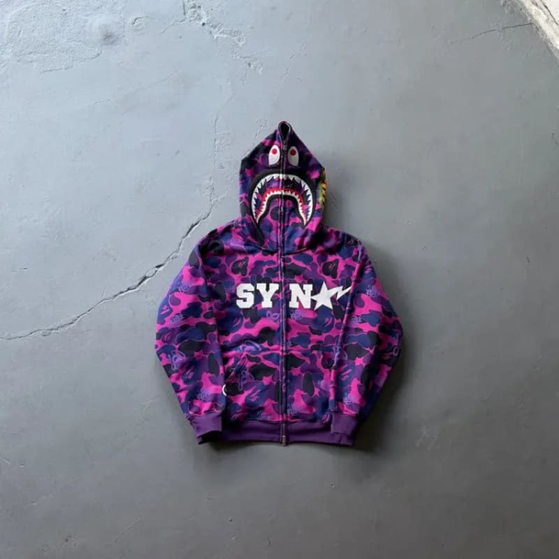 Conjunto BAPE x SYNA By Central Cee x Spotfy Shark Camo Purple