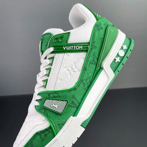 Tênis Louis Vuitton Trainer Green Monogram Denim White